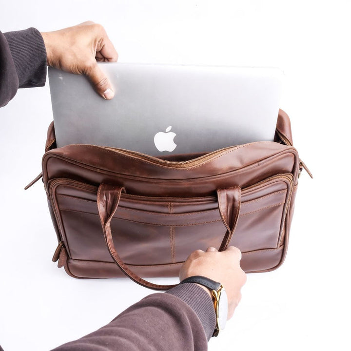 Everyday Companion Leather Laptop Bag-Tan - Image 5