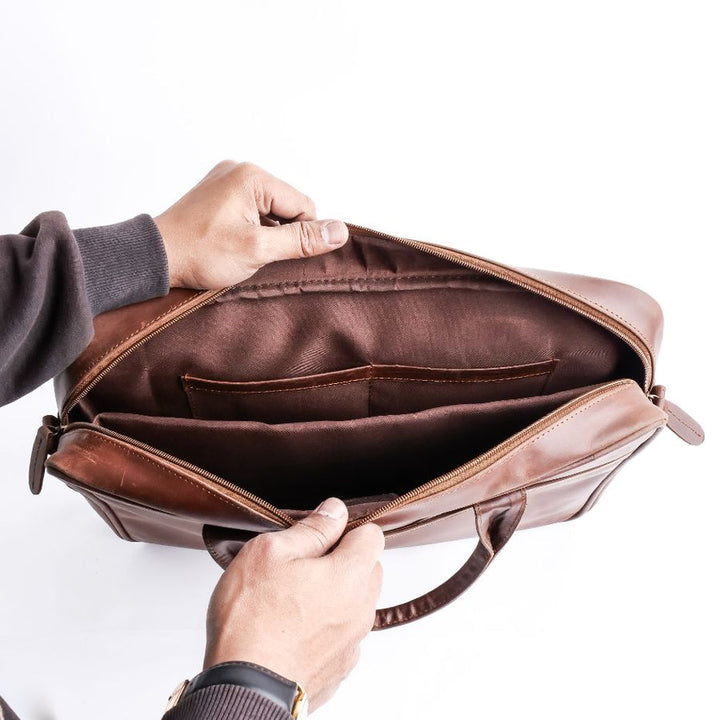 Everyday Companion Leather Laptop Bag-Tan - Image 6