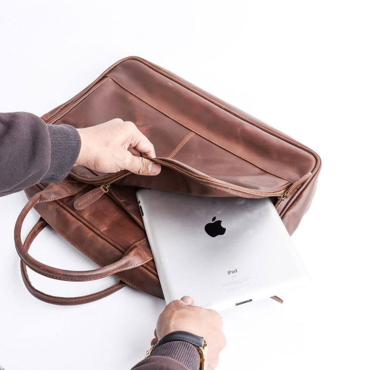 Everyday Companion Leather Laptop Bag-Tan - Image 9