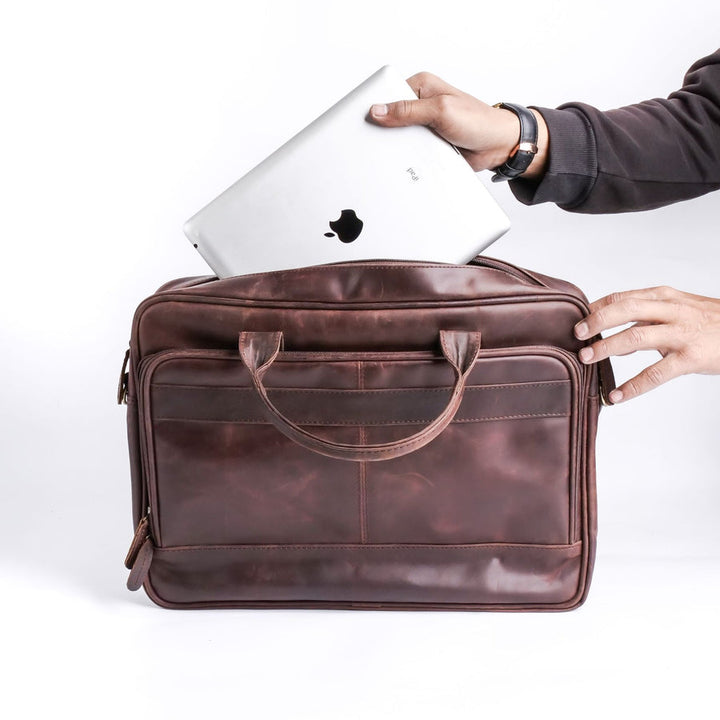 Everyday Companion Leather Laptop Bag-Vintage Midnight Brown - Image 12
