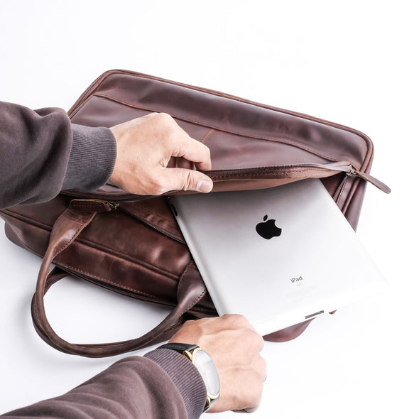 Everyday Companion Leather Laptop Bag-Vintage Midnight Brown - Image 4