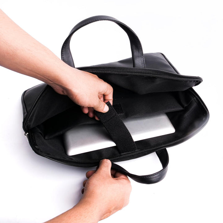 The Founder Ultra Slim Leather Laptop Bag-Black - Image 5