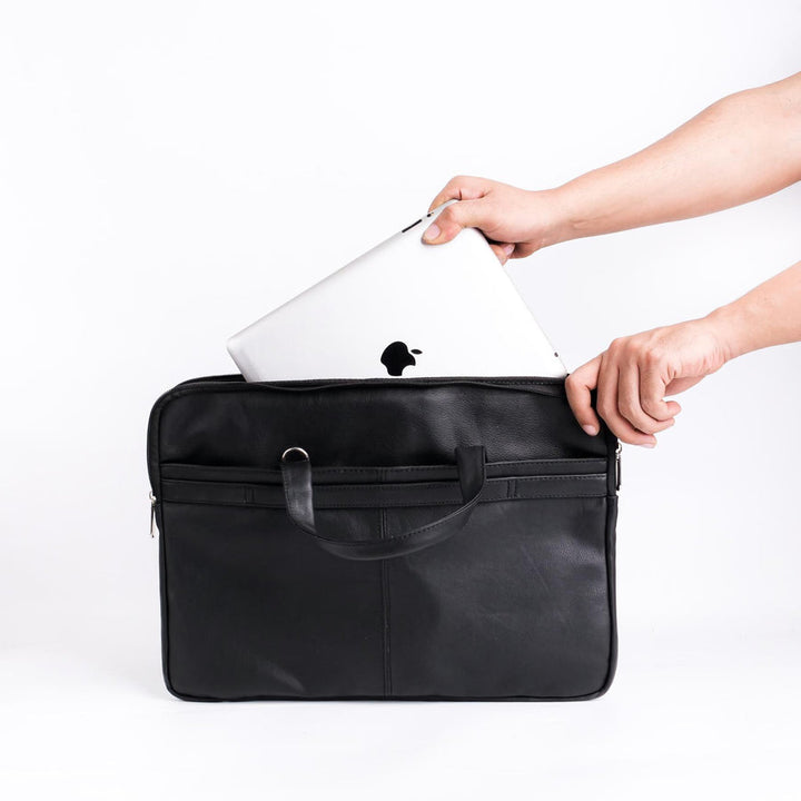 The Founder Ultra Slim Leather Laptop Bag-Black - Image 6