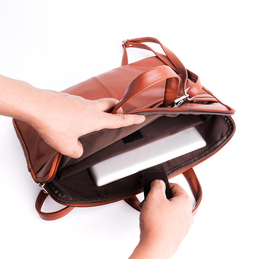 The Founder Ultra Slim Leather Laptop Bag-Tan Brown - Image 6