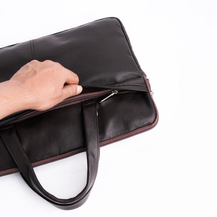 The Founder Ultra Slim Leather Laptop Bag-Dark Brown - Image 3