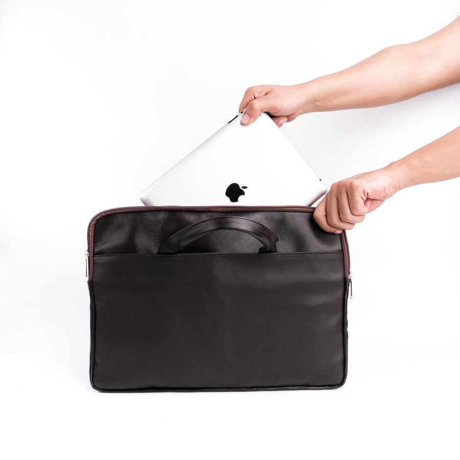 The Founder Ultra Slim Leather Laptop Bag-Dark Brown - Image 8