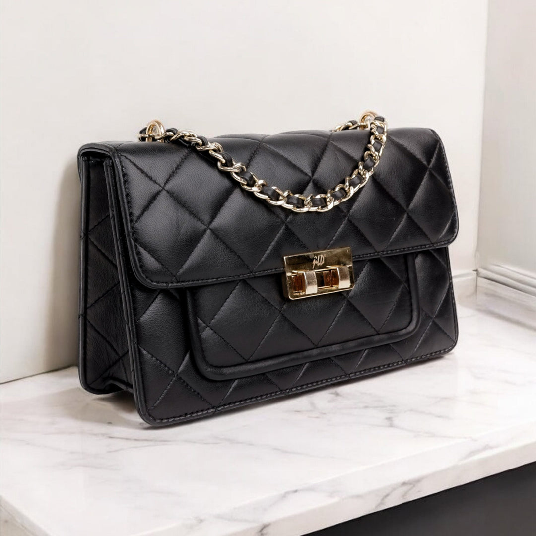 Flora Quilted Crossbody Leather Bag - Black - Image 4