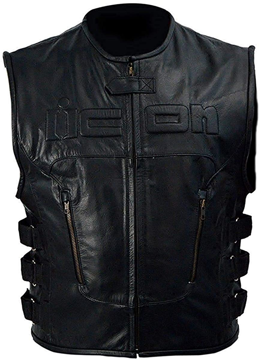 Icon Skull Black Leather Motorcycle Vest
