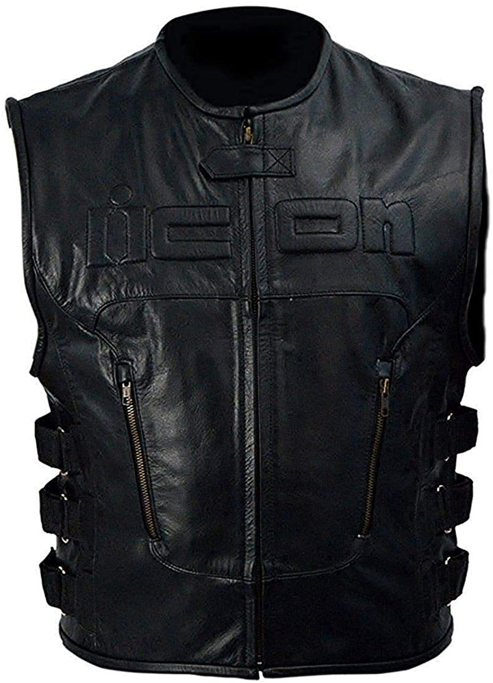 Icon Skull Black Leather Motorcycle Vest