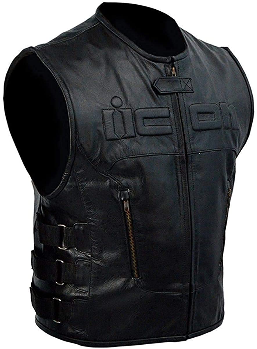 Icon Skull Black Leather Motorcycle Vest