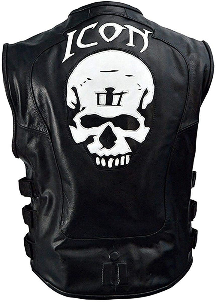 Icon Skull Black Leather Motorcycle Vest