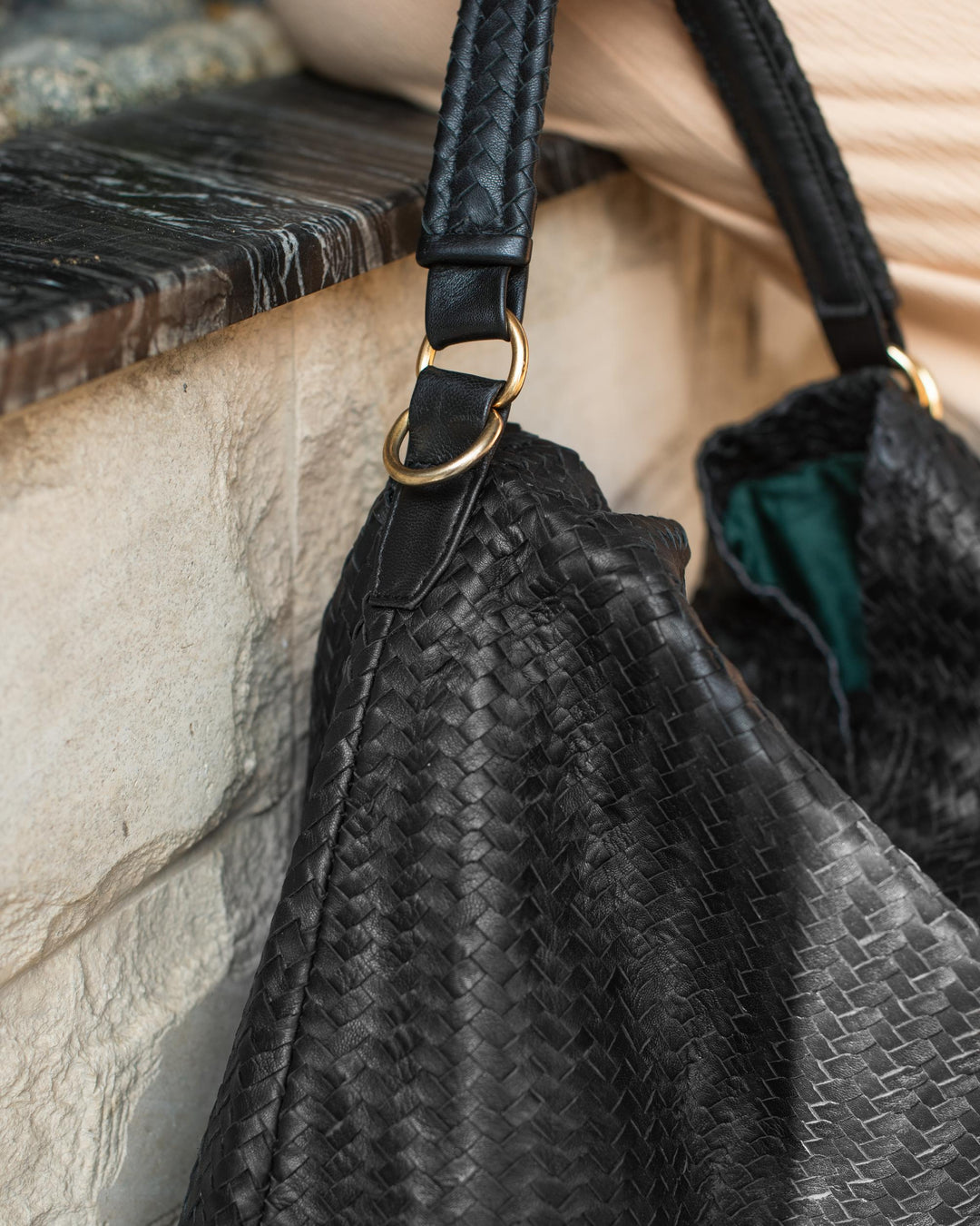 Handmade Woven Original Black Leather Bag - Image 4