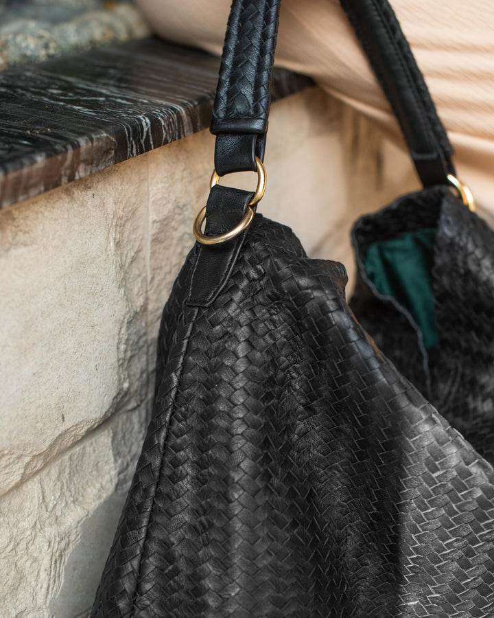 Handmade Woven Original Black Leather Bag - Image 4