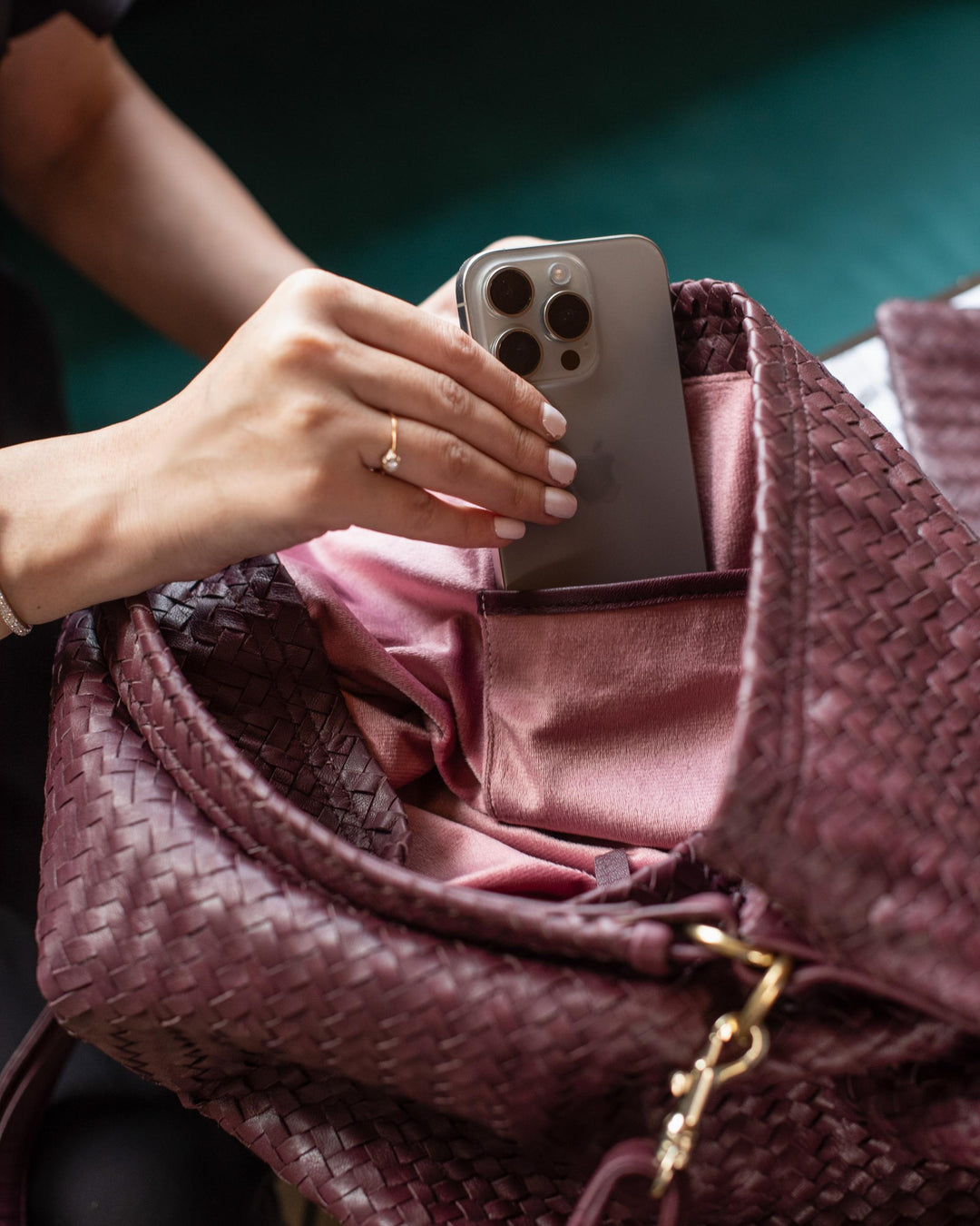 Handmade Woven Original Burgundy Leather Bag - Image 6
