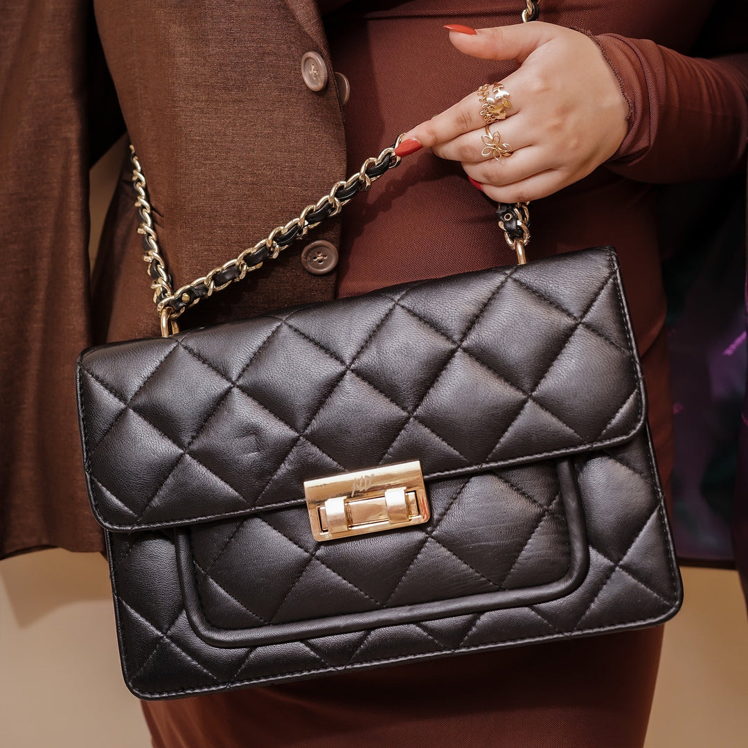 Flora Quilted Crossbody Leather Bag - Black - Image 14
