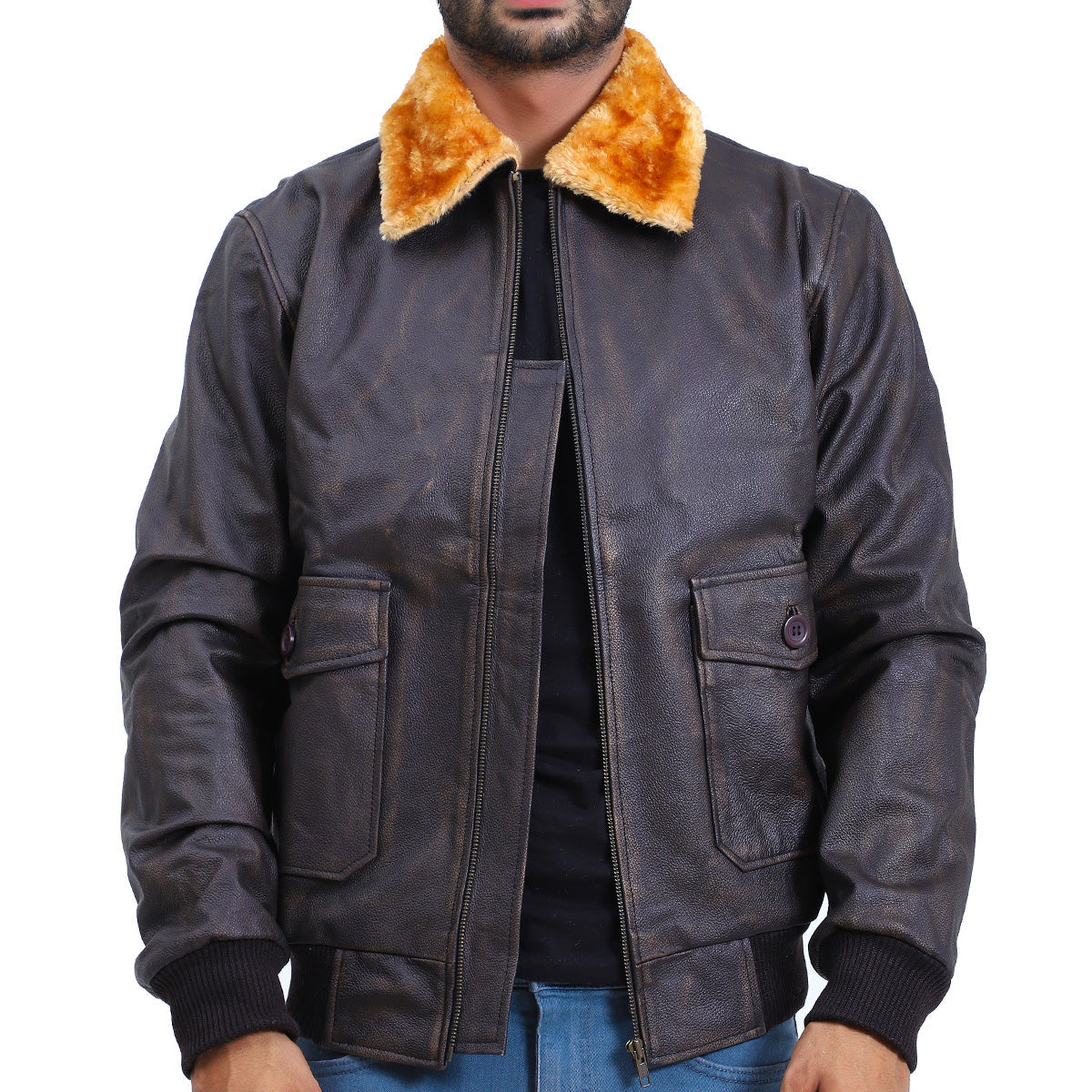 Men's Flight Aviator Bomber Brown Leather Jacket