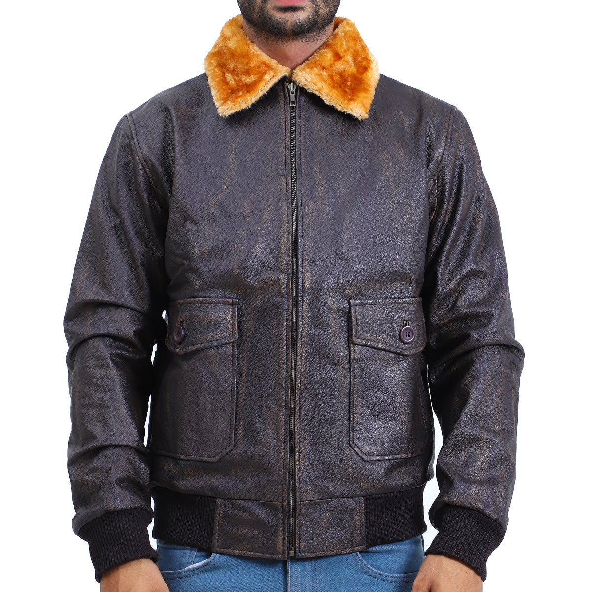 Men's Flight Aviator Bomber Brown Leather Jacket