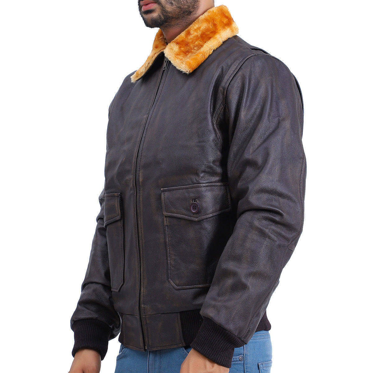 Men's Flight Aviator Bomber Brown Leather Jacket