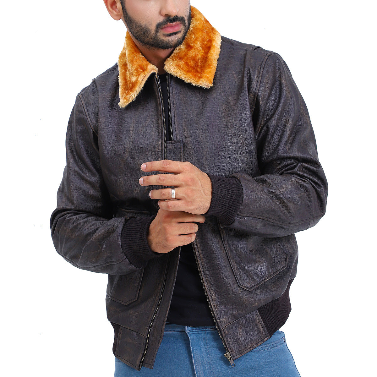 Men's Flight Aviator Bomber Brown Leather Jacket