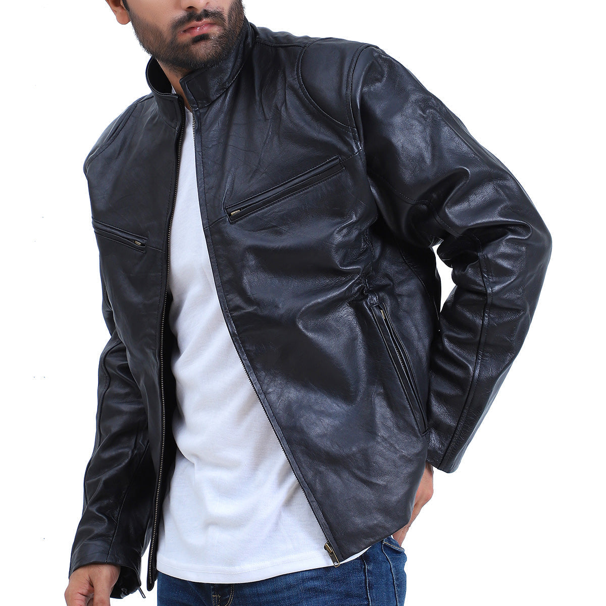 Men's Fashion Biker Black Leather Jacket