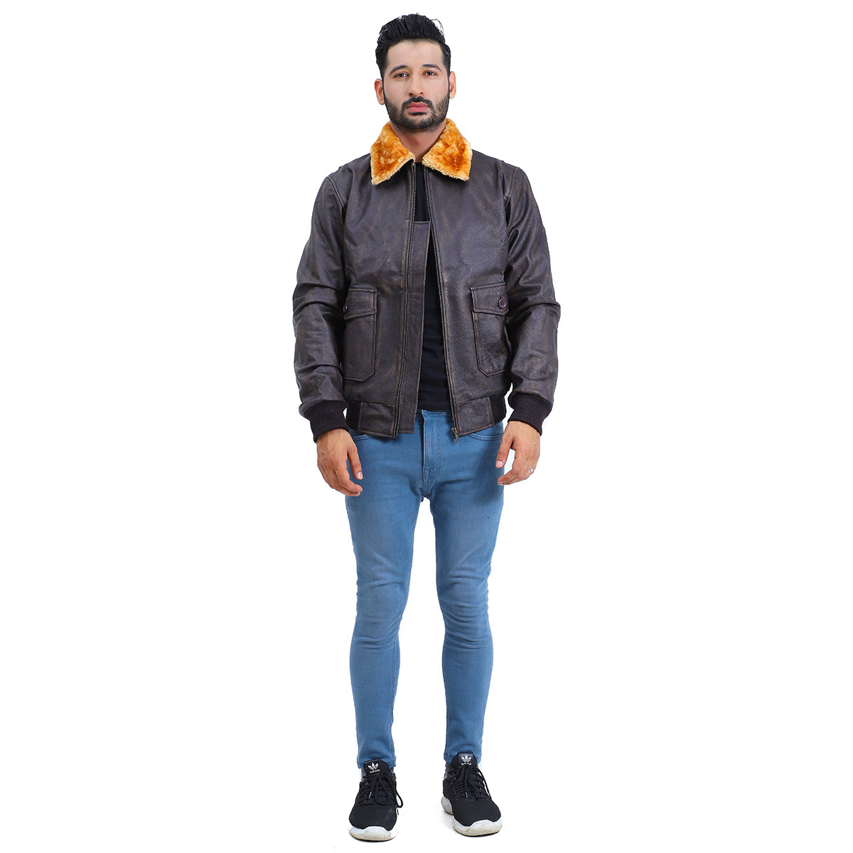 Men's Flight Aviator Bomber Brown Leather Jacket