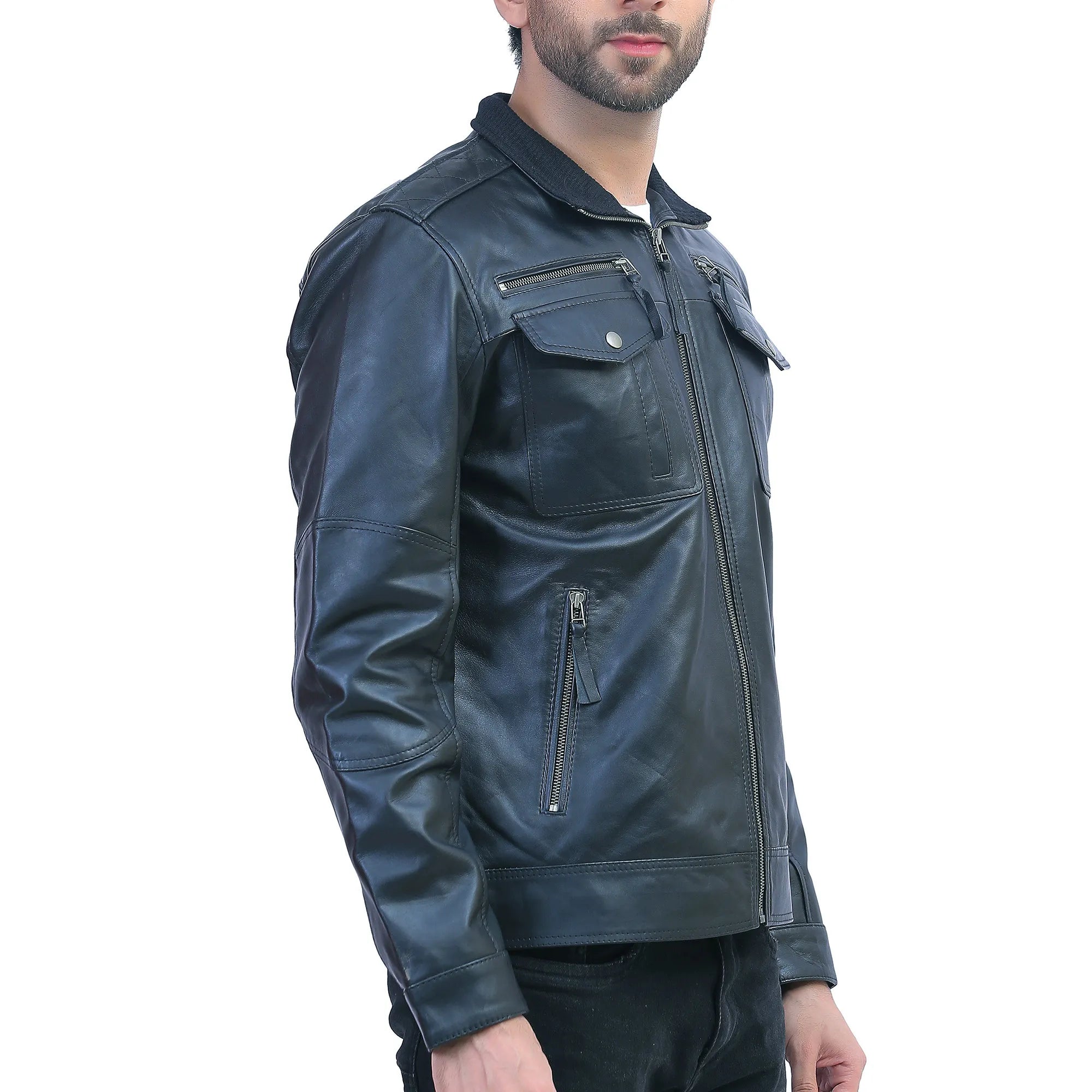 Mens Black Leather Motorcycle Jacket