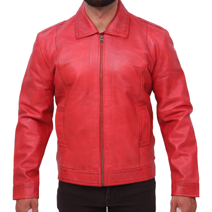 Men's Distressed Red Sheepskin Leather Jacket
