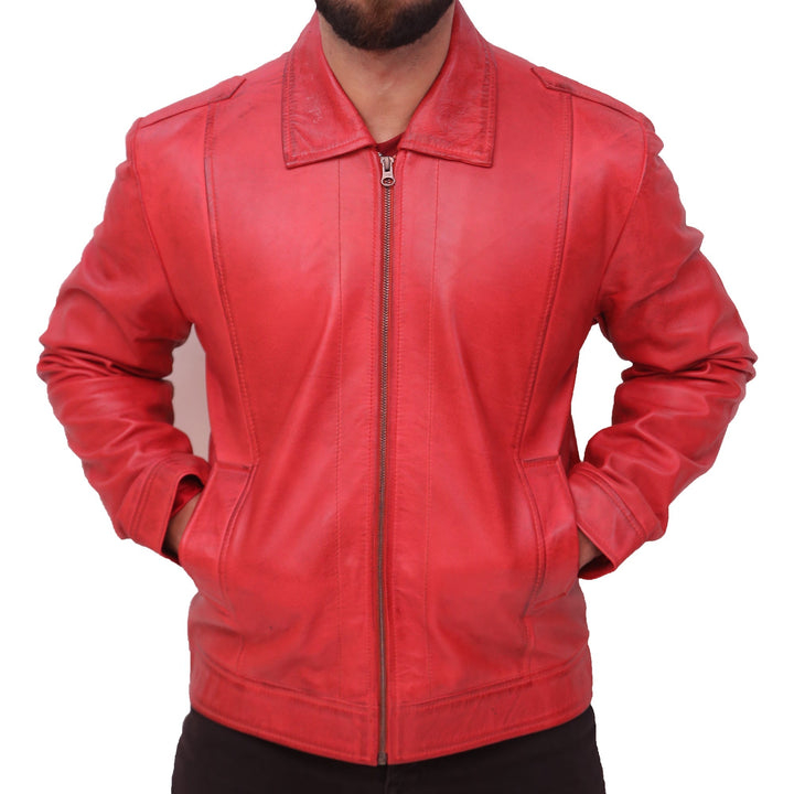 Men's Distressed Red Sheepskin Leather Jacket