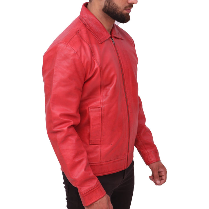Men's Distressed Red Sheepskin Leather Jacket