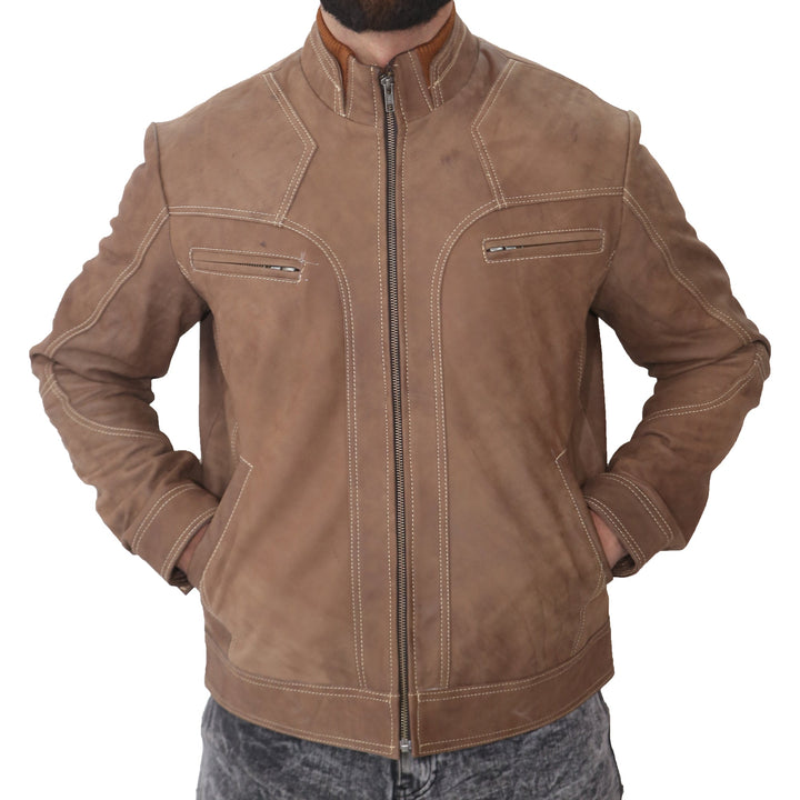 J9 Distressed Double collar Real Leather Jacket