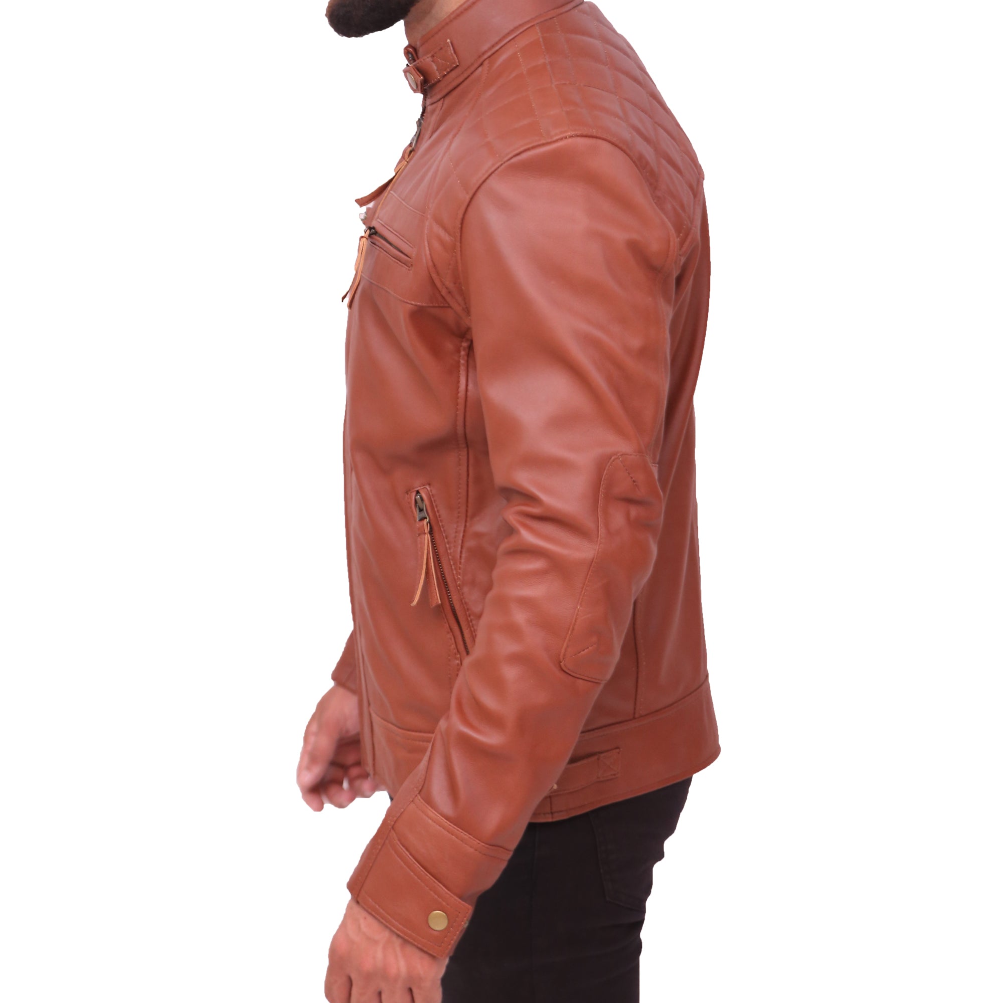 Quilted Men's Brown Vintage Moto Riding Leather Jacket