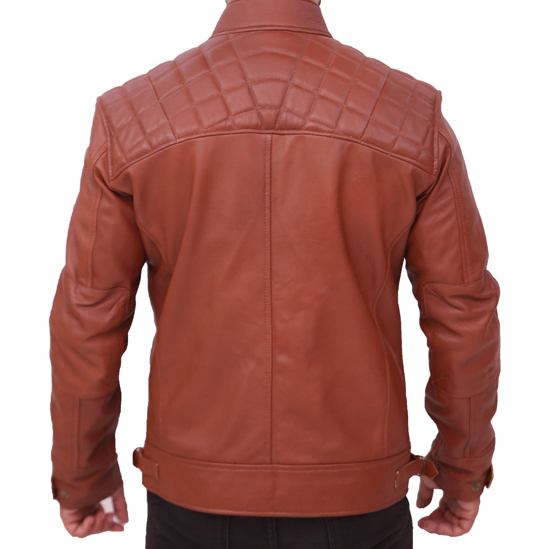Quilted Men's Brown Vintage Moto Riding Leather Jacket
