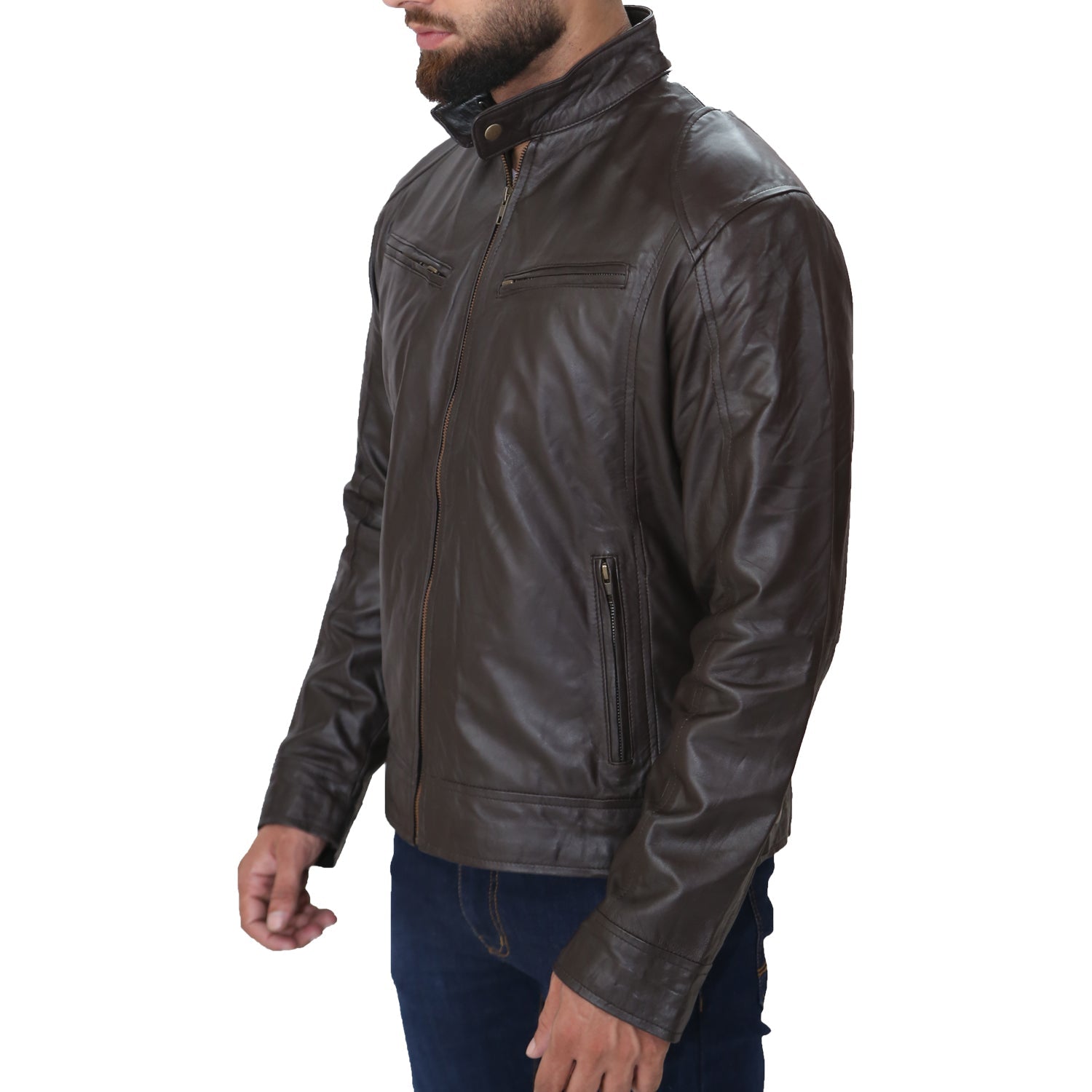 Men's Brown Biker Fashion Slim Fit Pure Leather Jacket