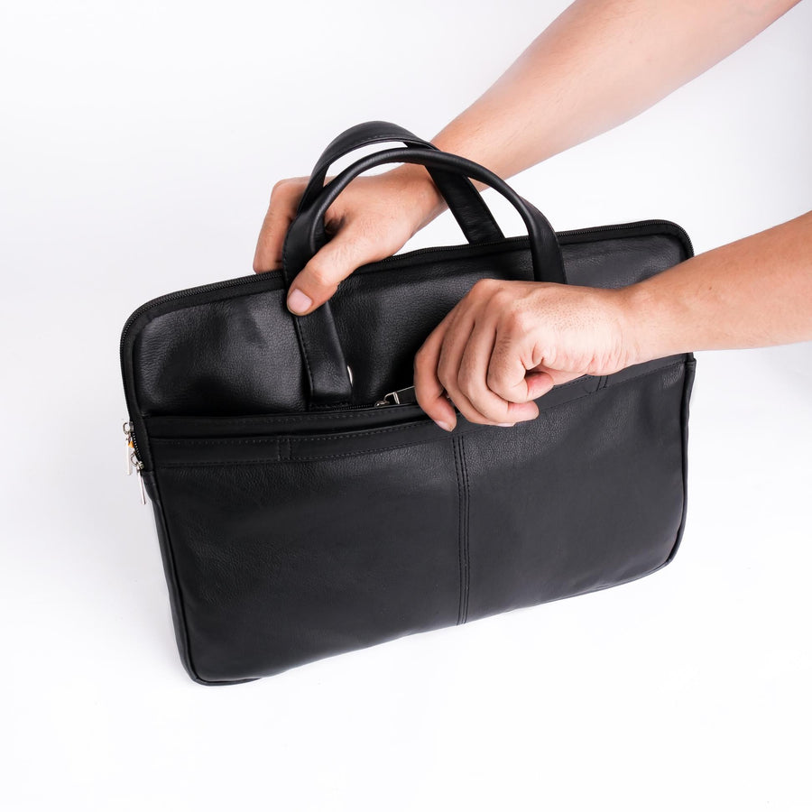 The Founder Ultra Slim Leather Laptop Bag-Black - Image 4