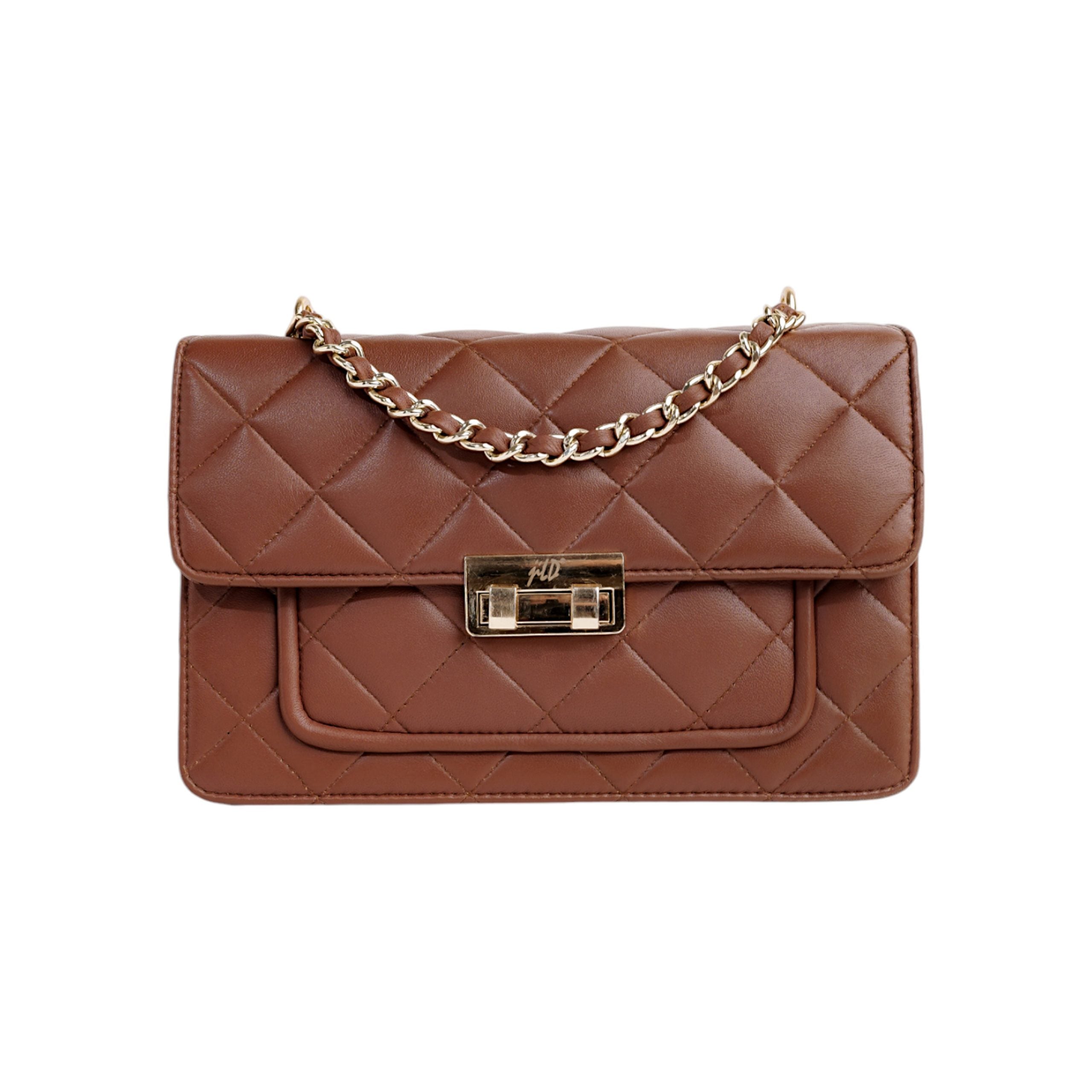 Flora Quilted Crossbody Leather Bag - Tan Brown - Image 1