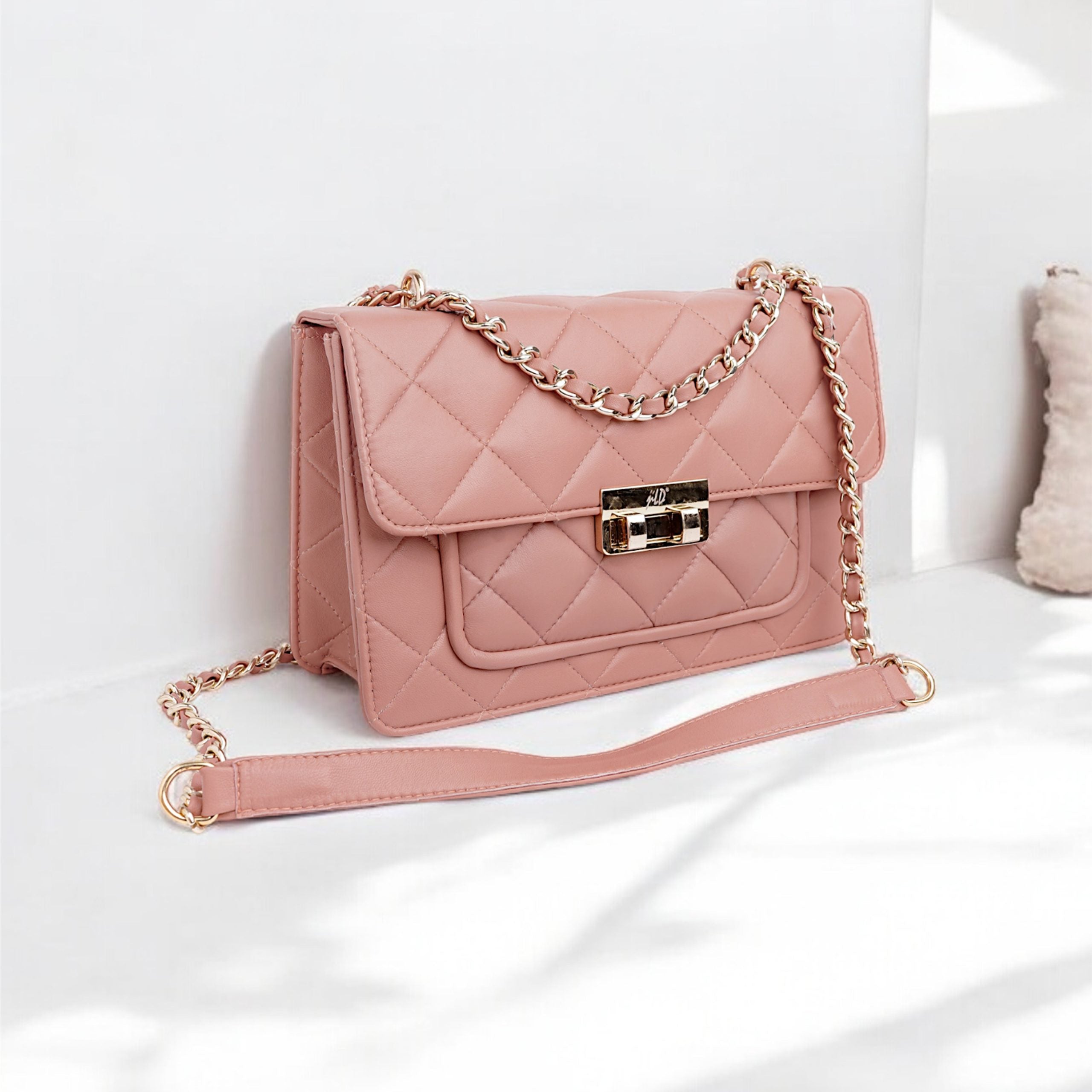 Flora Quilted Crossbody Leather Bag - Pink - Image 11