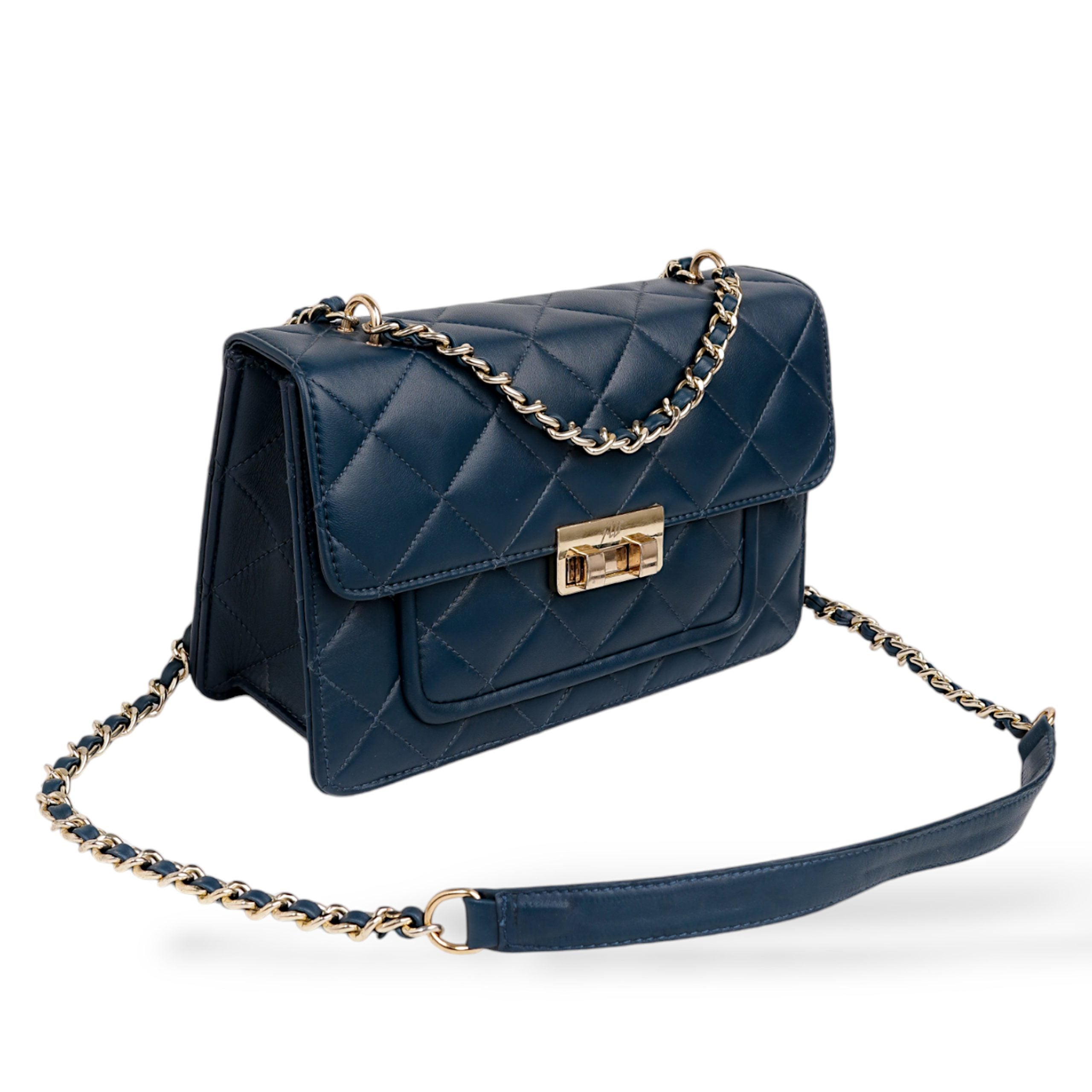 Flora Quilted Crossbody Leather Bag - Blue - Image 12