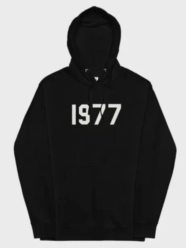 1977 essentials hoodie black front view