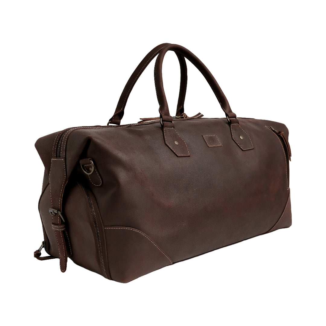 The Weekender Travel Leather Duffle Bag-Midnight Brown - Image 5