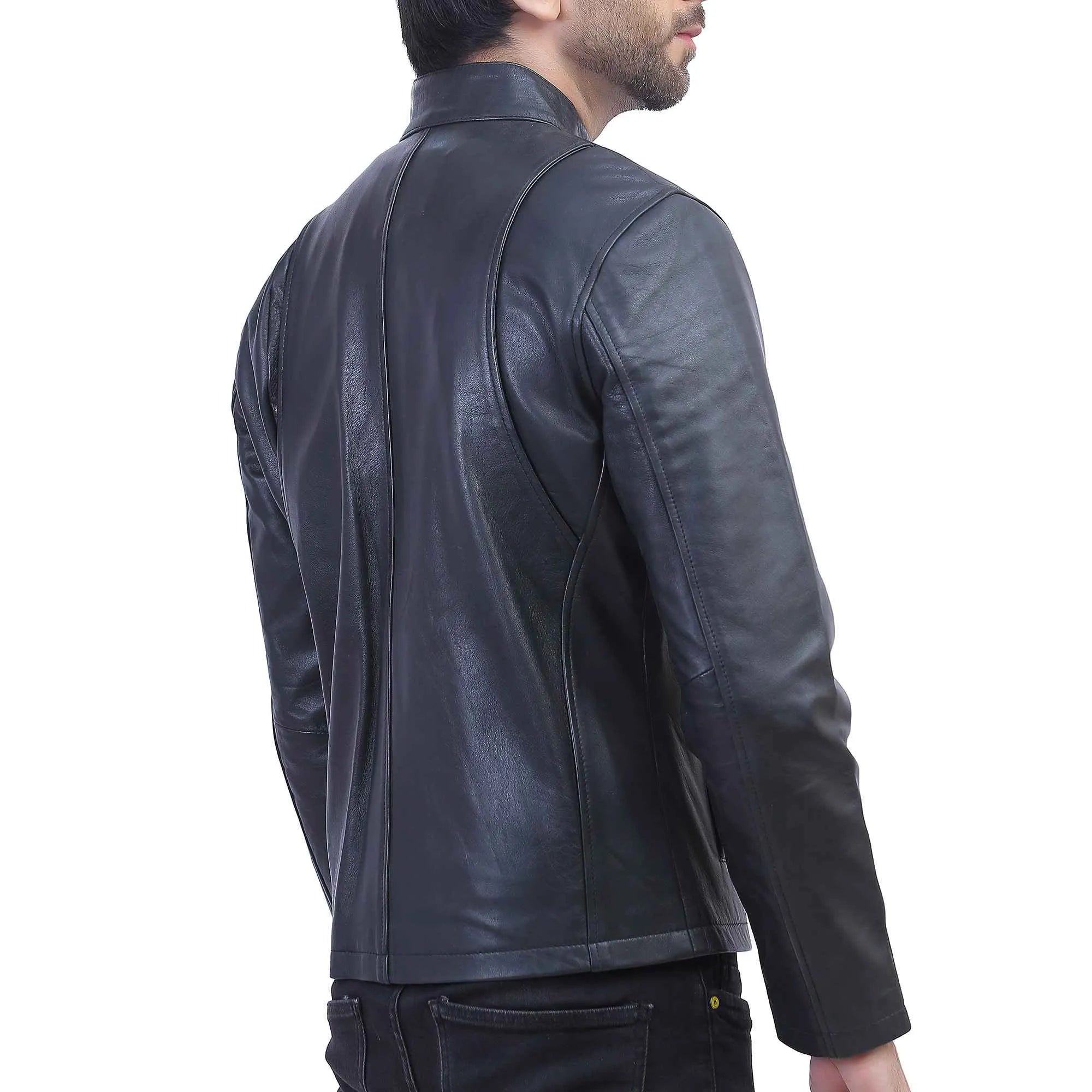 Mens Cafe Racer Black Leather Jacket