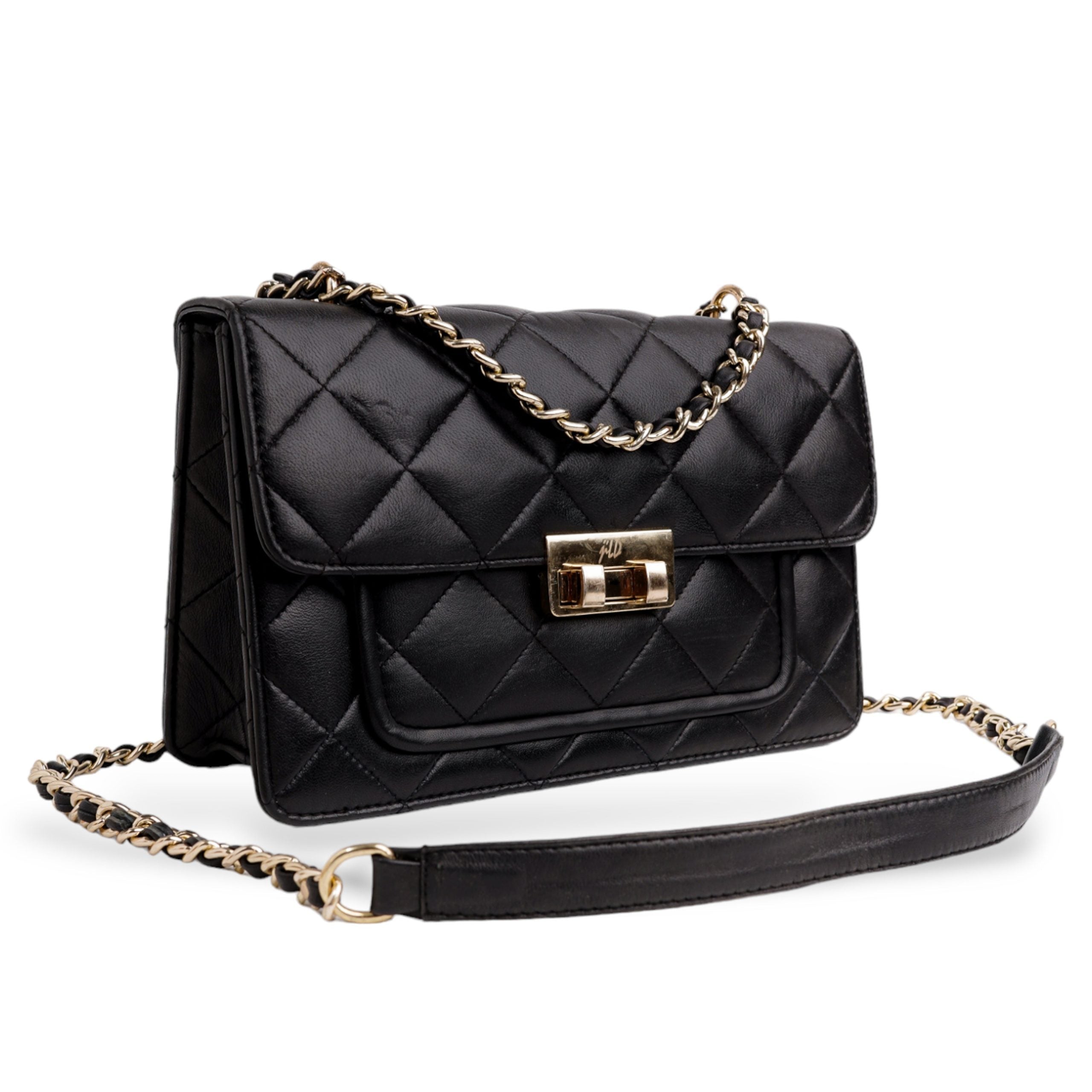 Flora Quilted Crossbody Leather Bag - Black - Image 3