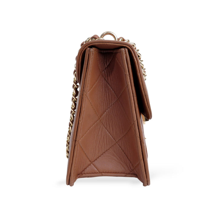 Flora Quilted Crossbody Leather Bag - Tan Brown - Image 5