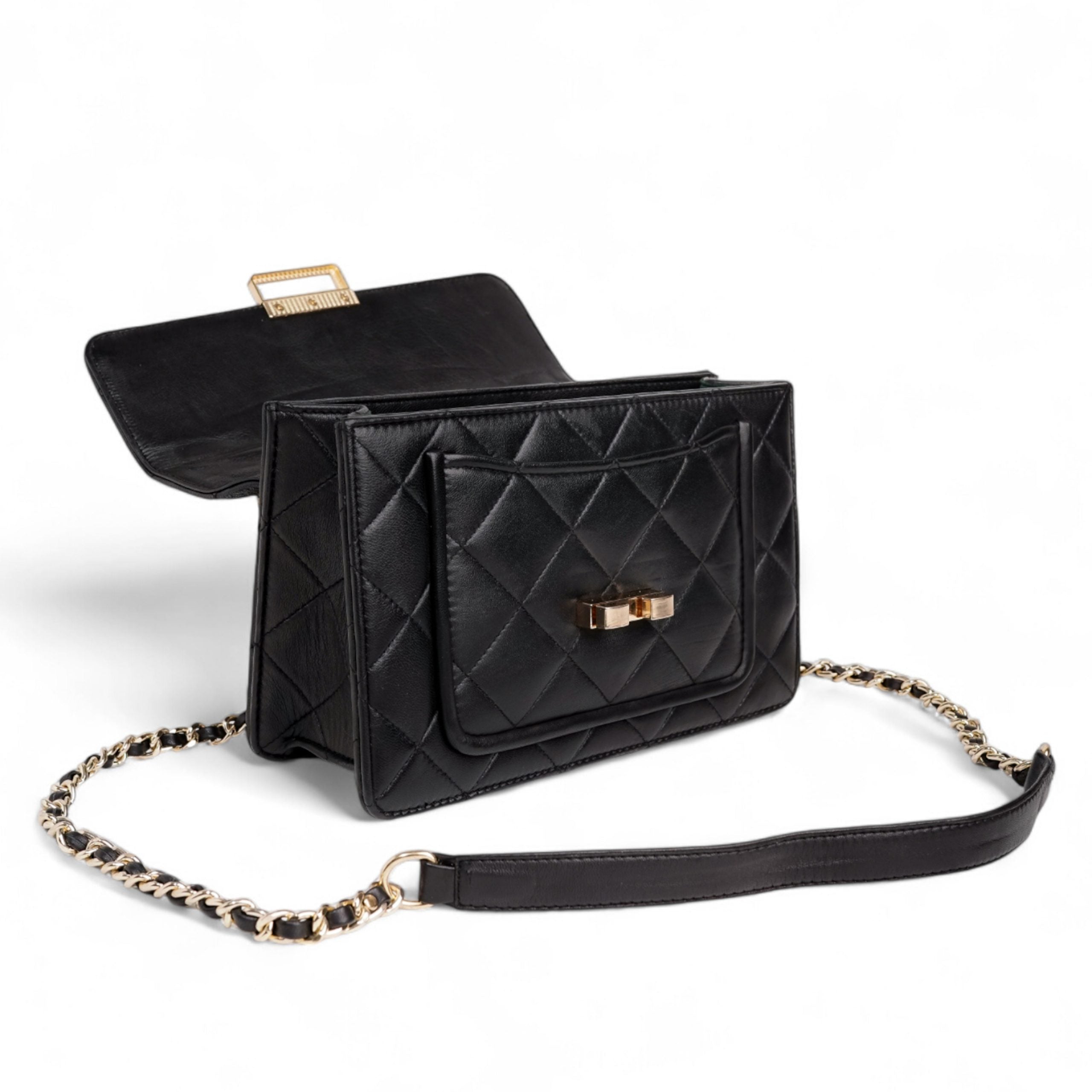 Flora Quilted Crossbody Leather Bag - Black - Image 7