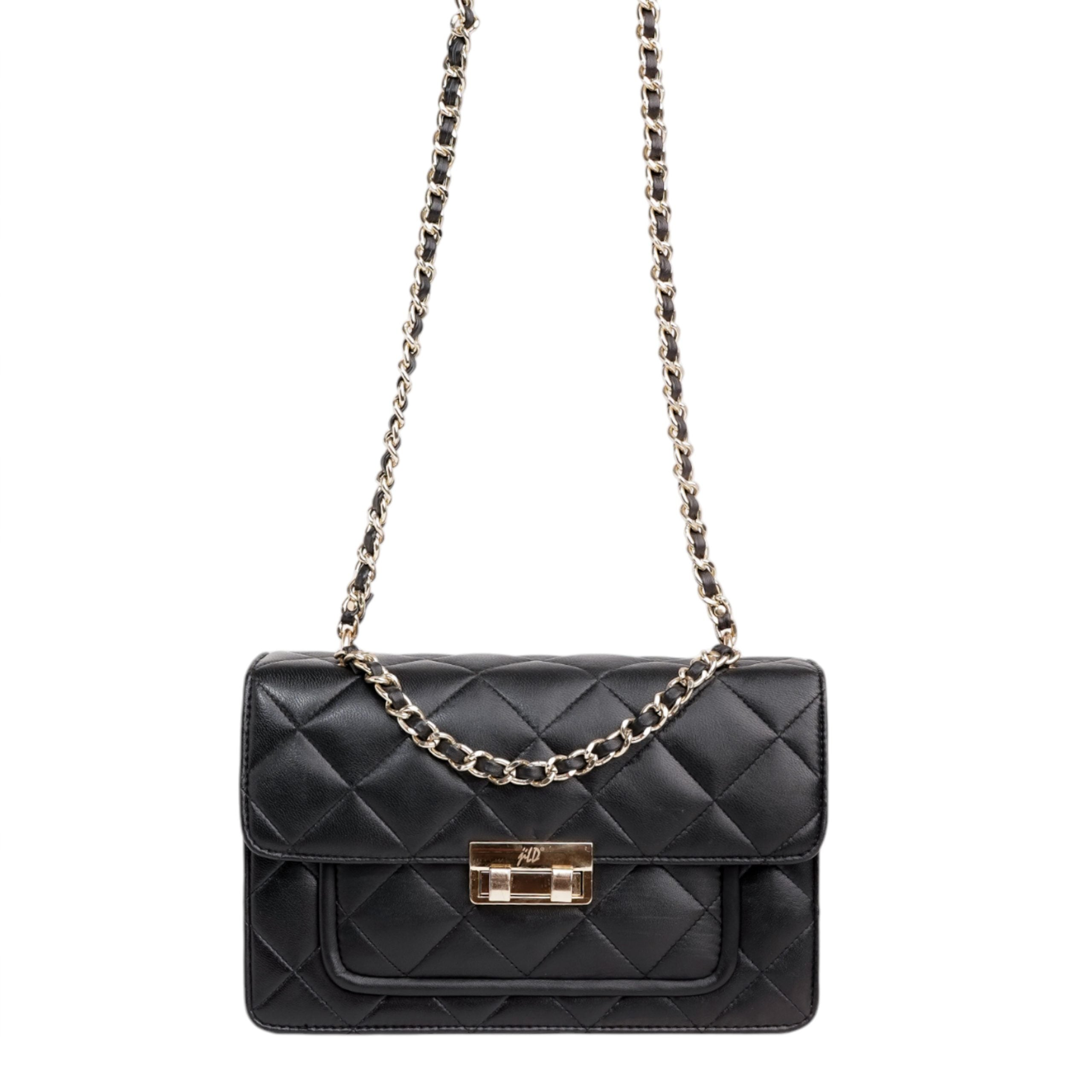 Flora Quilted Crossbody Leather Bag - Black - Image 8