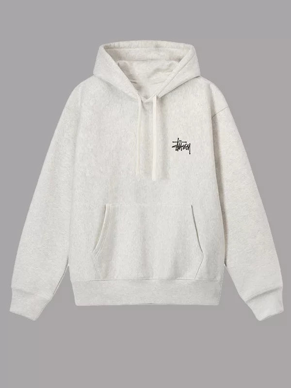 Gray hoodie with a black logo on a gray background