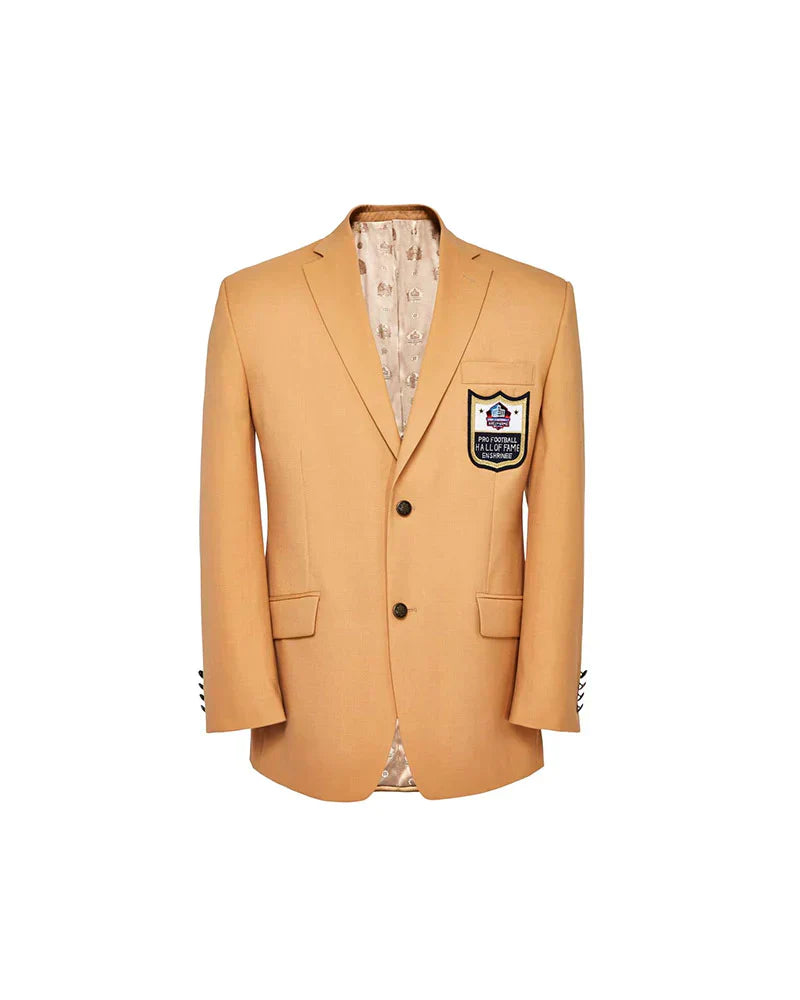 Beige blazer with a patch on a white background