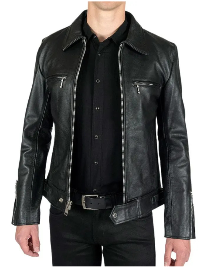 Black Rivet Leather Jacket front view style 2