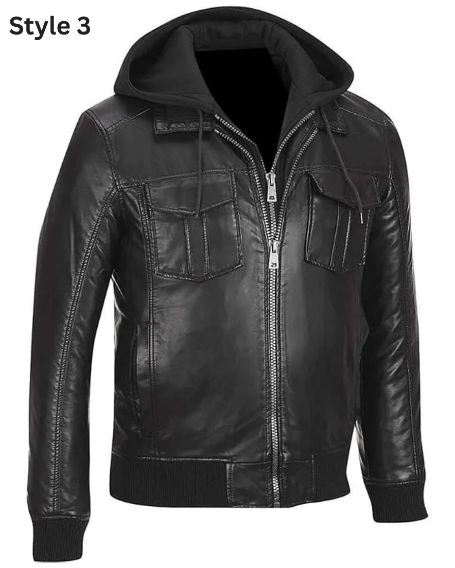 Black Rivet Leather Jacket front view style 3