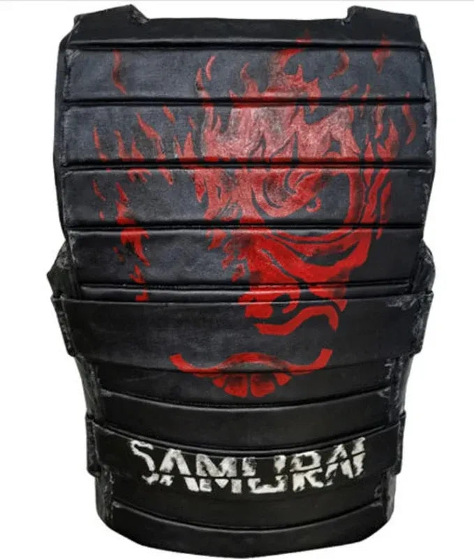 Black and red tactical vest with 'Samurai' branding on a white background