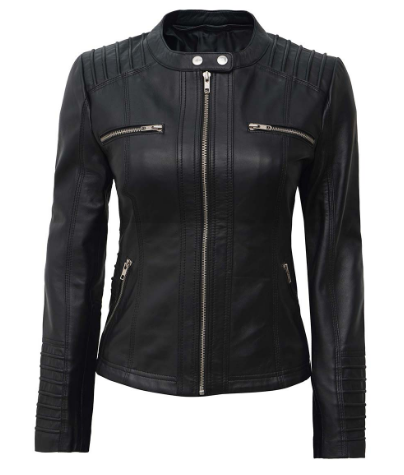Black leather jacket with zippers on a white background